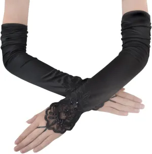 JISEN Women 20s Satin gloves Formal Bridal Banquet Party Wedding Opera Colorful Mitten