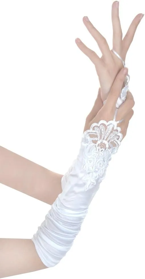 JISEN Women 20s Satin gloves Formal Bridal Banquet Party Wedding Opera Colorful Mitten
