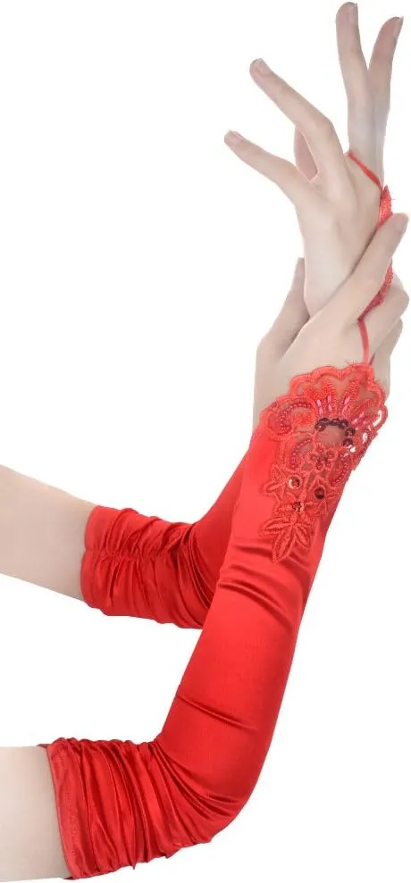 JISEN Women 20s Satin gloves Formal Bridal Banquet Party Wedding Opera Colorful Mitten