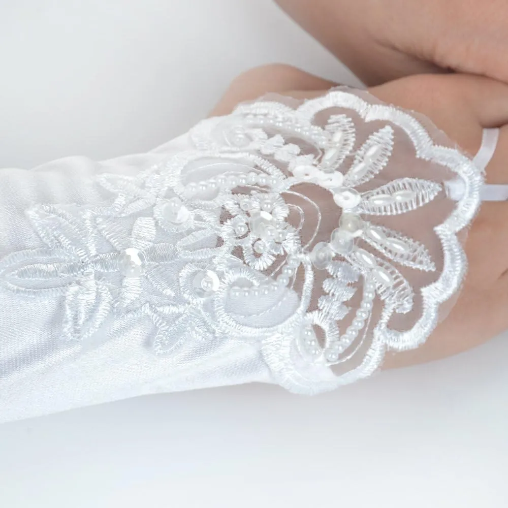 JISEN Women 20s Satin gloves Formal Bridal Banquet Party Wedding Opera Colorful Mitten