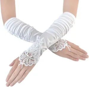 JISEN Women 20s Satin gloves Formal Bridal Banquet Party Wedding Opera Colorful Mitten