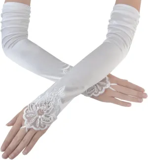 JISEN Women 20s Satin gloves Formal Bridal Banquet Party Wedding Opera Colorful Mitten