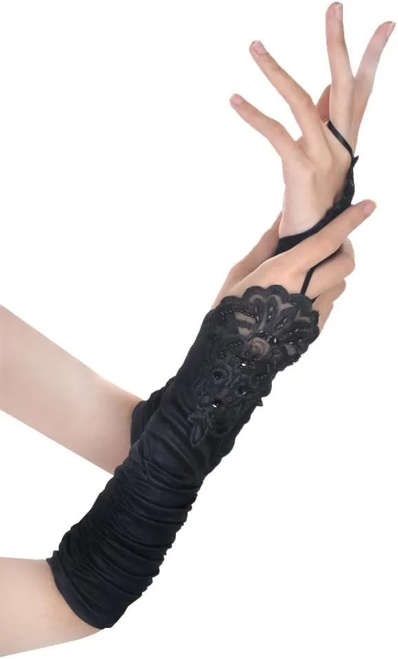 JISEN Women 20s Satin gloves Formal Bridal Banquet Party Wedding Opera Colorful Mitten