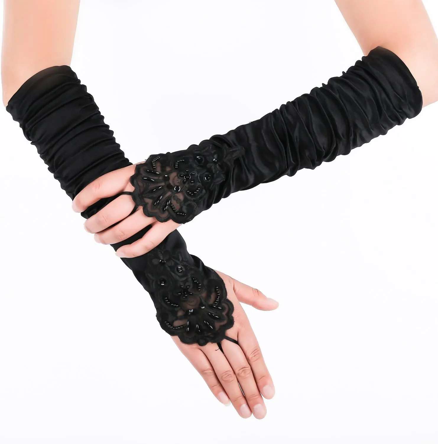 JISEN Women 20s Satin gloves Formal Bridal Banquet Party Wedding Opera Colorful Mitten