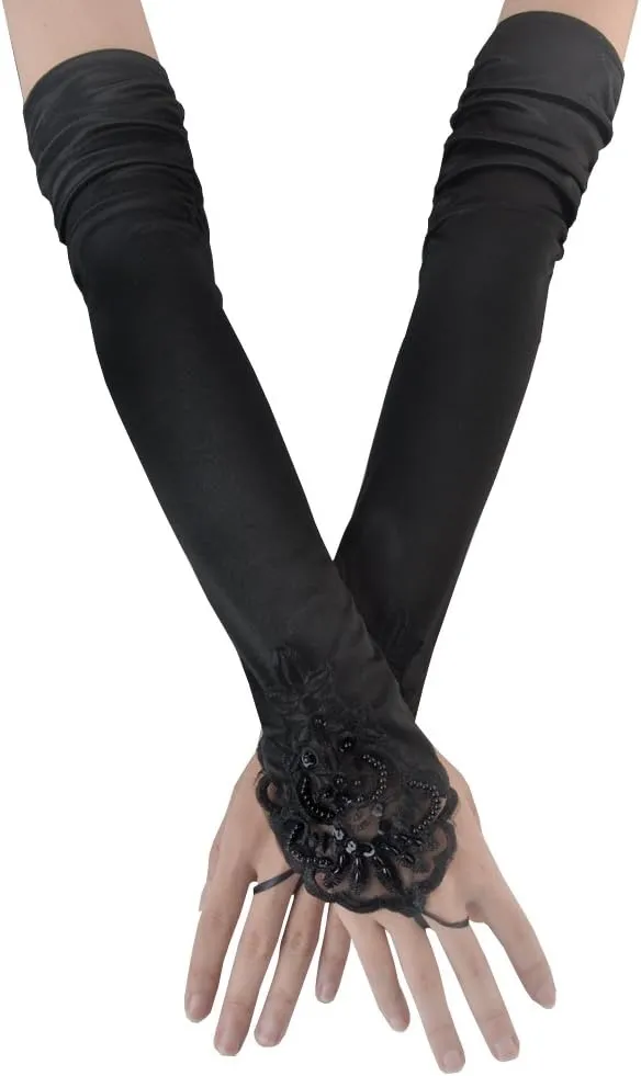 JISEN Women 20s Satin gloves Formal Bridal Banquet Party Wedding Opera Colorful Mitten