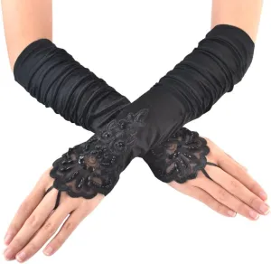 JISEN Women 20s Satin gloves Formal Bridal Banquet Party Wedding Opera Colorful Mitten