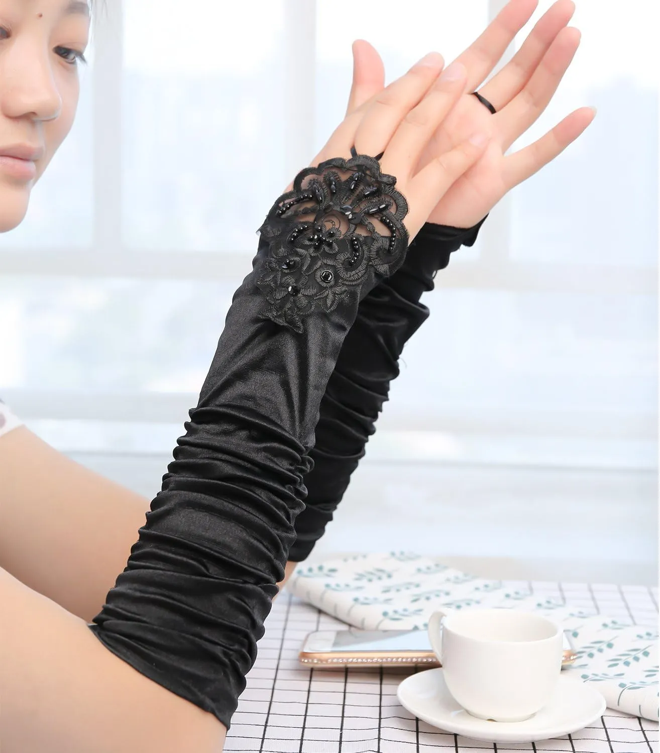 JISEN Women 20s Satin gloves Formal Bridal Banquet Party Wedding Opera Colorful Mitten