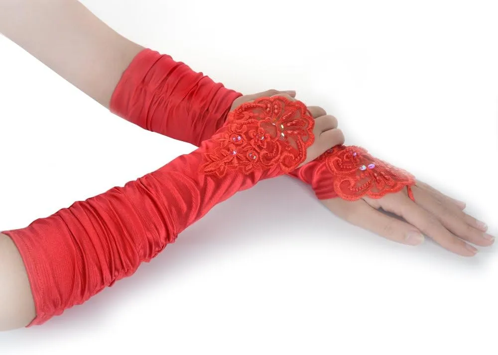 JISEN Women 20s Satin gloves Formal Bridal Banquet Party Wedding Opera Colorful Mitten