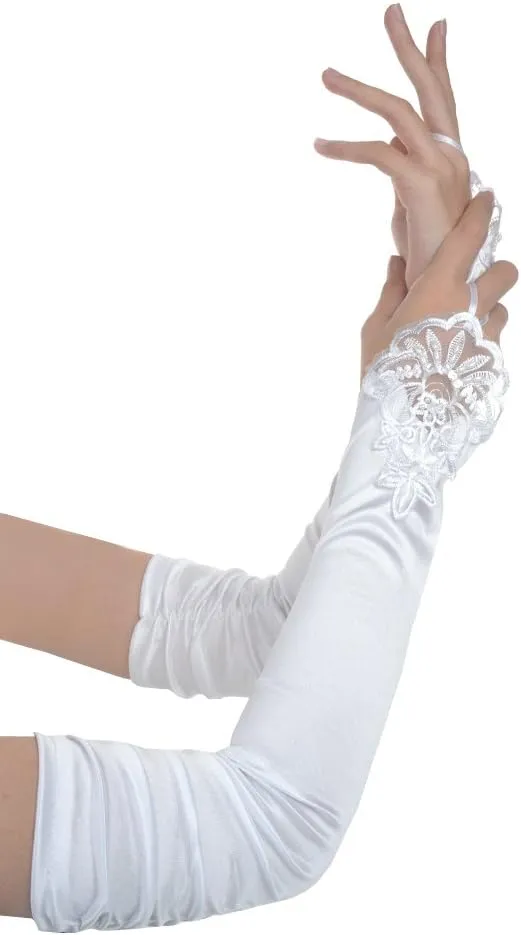 JISEN Women 20s Satin gloves Formal Bridal Banquet Party Wedding Opera Colorful Mitten