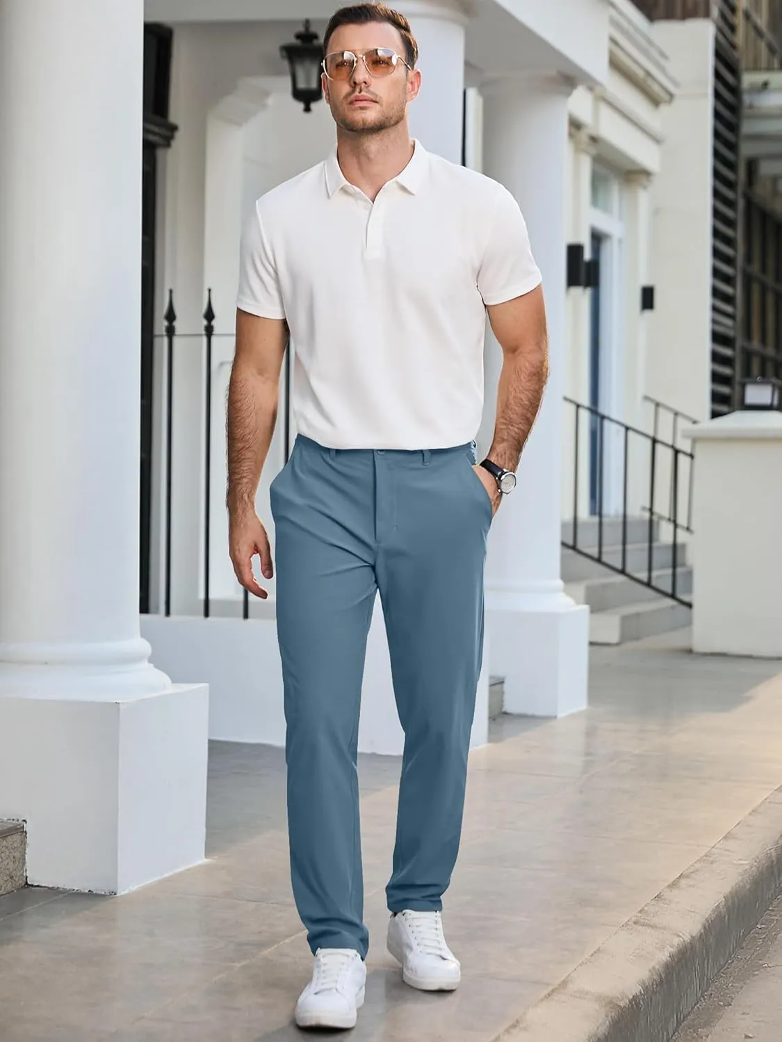 JMIERR Mens Chino Pants Casual Stretch Golf Pants Waist Tapered Trousers Lightweight Comfy Pants with Zipper Pockets