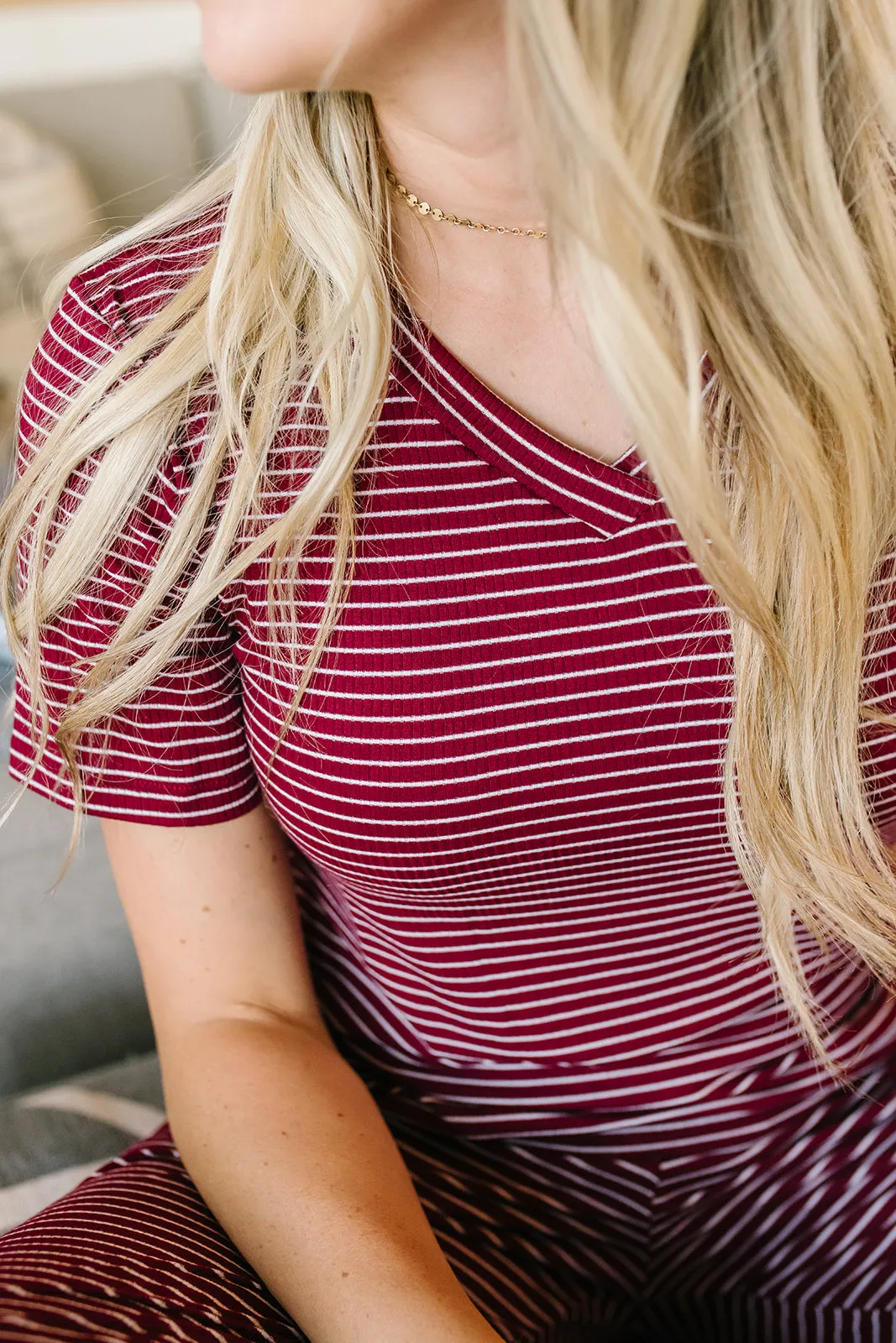 Jodi Burgundy Ribbed Stripe