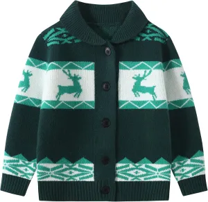 Kids Boys Girls Christmas Cardigans Ugly Xmas Sweaters Reindeer Snowflake Shawl Collar Knitted Cardigan Sweater