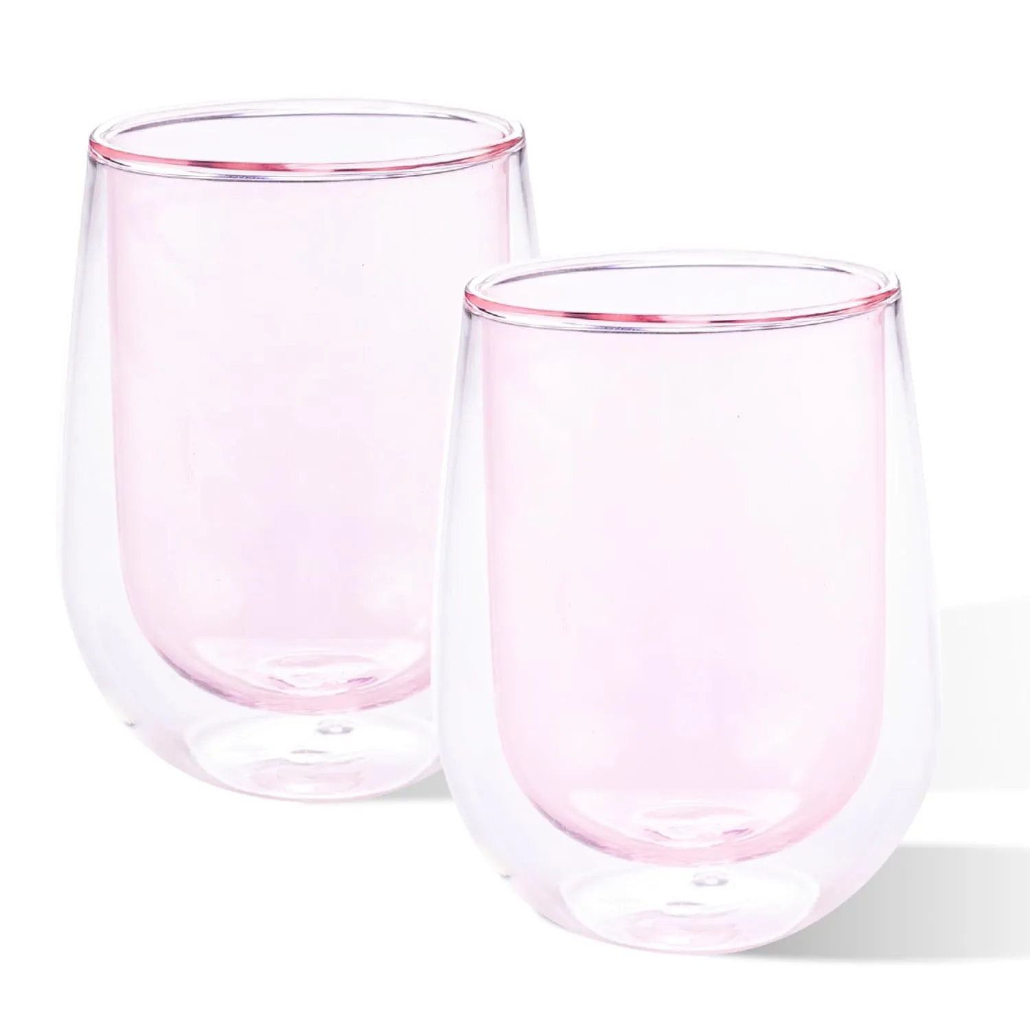 Kuber Industries 8 Pcs Double Walled Borosilicate Glass | High Thermal Resistance | Microwave & Dishwasher Safe | 190 ML | Pack of 4 | Pink
