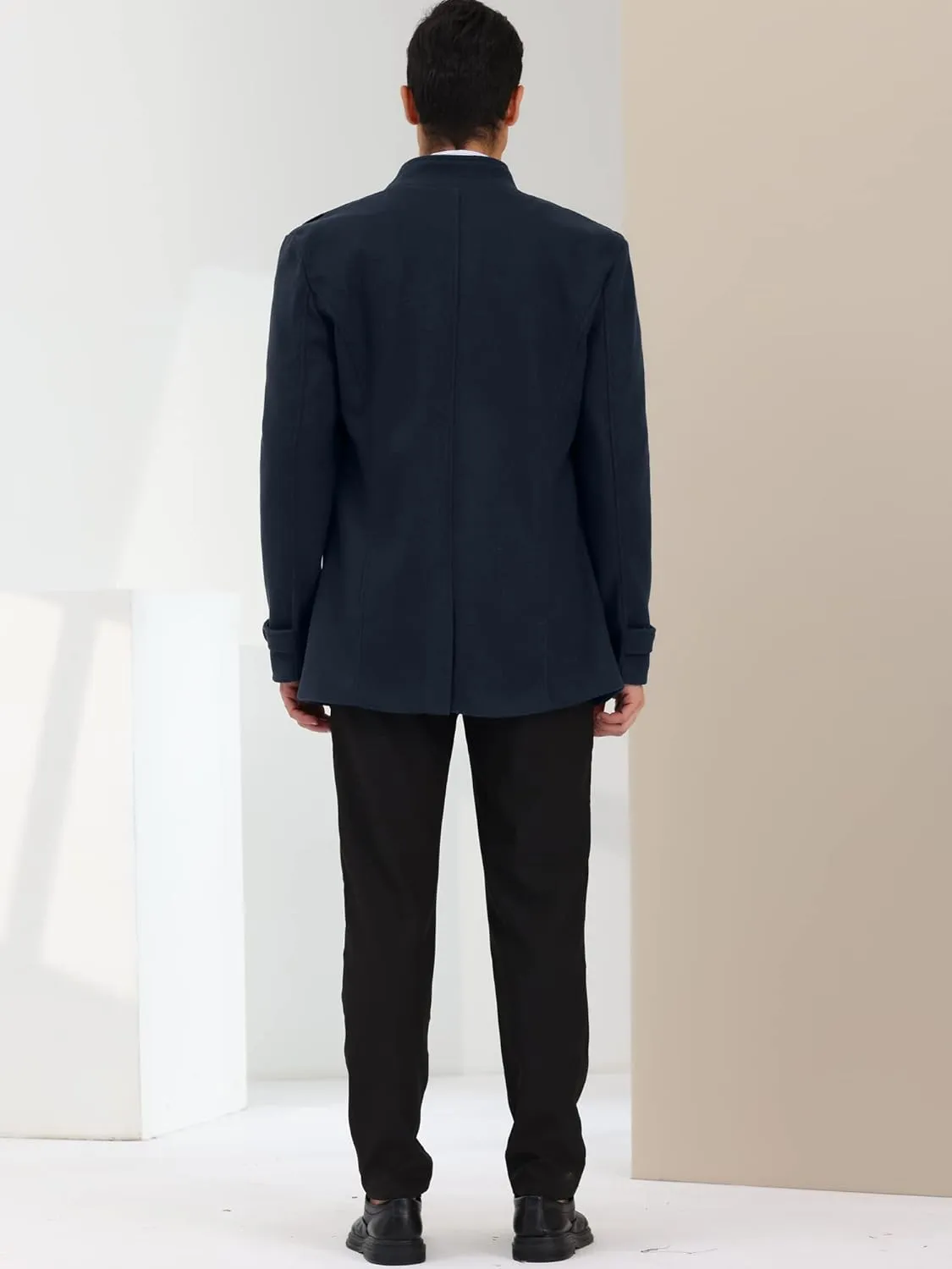Lars Amadeus Men's Pea Coats Stand Collar Double Breasted Notch Lapel Winter Trench Coat