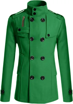 Lars Amadeus Men's Pea Coats Stand Collar Double Breasted Notch Lapel Winter Trench Coat