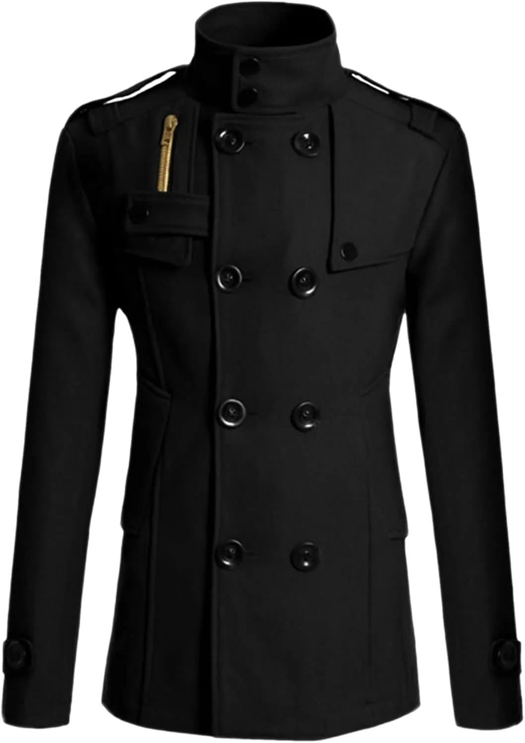Lars Amadeus Men's Pea Coats Stand Collar Double Breasted Notch Lapel Winter Trench Coat
