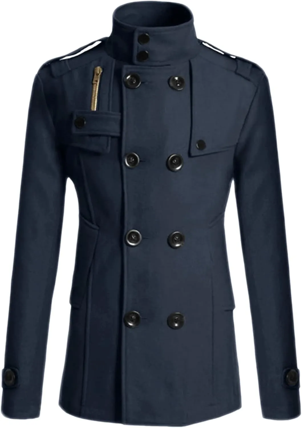 Lars Amadeus Men's Pea Coats Stand Collar Double Breasted Notch Lapel Winter Trench Coat