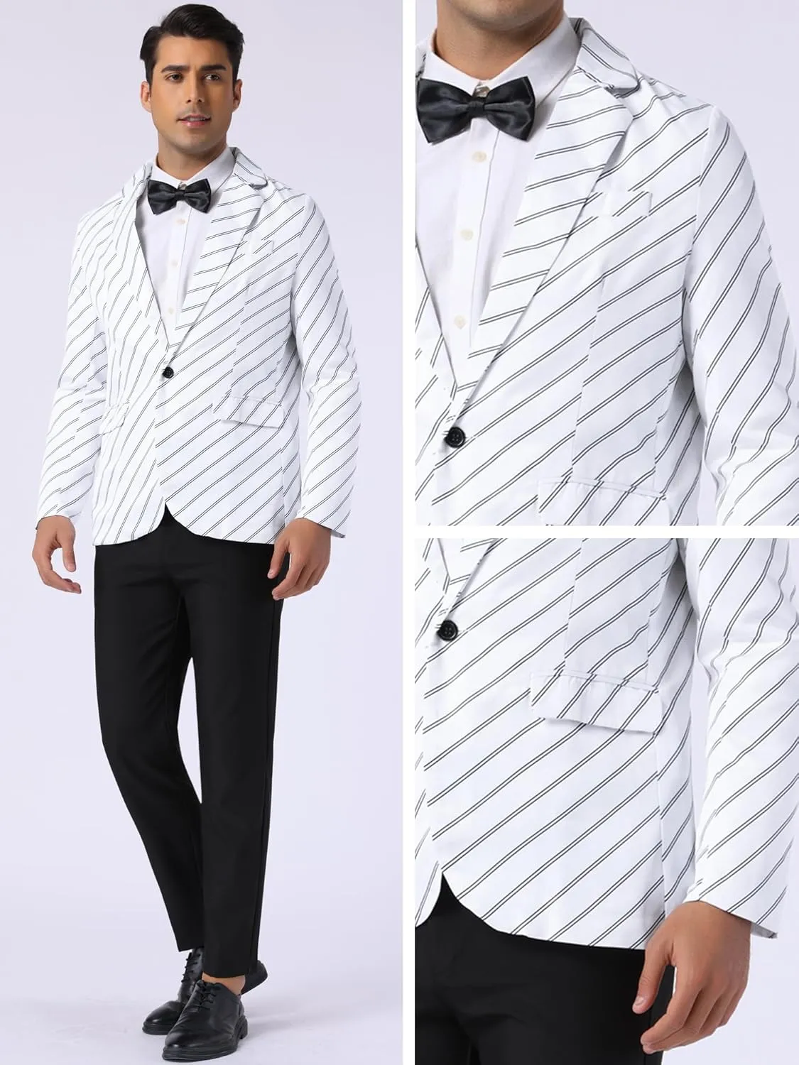 Lars Amadeus Stripe Blazer for Men's Notch Lapel Business Suit Jacket Stripes Sports Coat