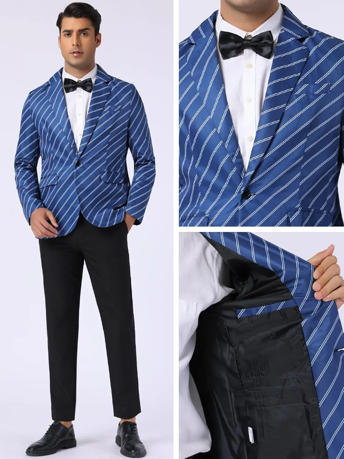 Lars Amadeus Stripe Blazer for Men's Notch Lapel Business Suit Jacket Stripes Sports Coat