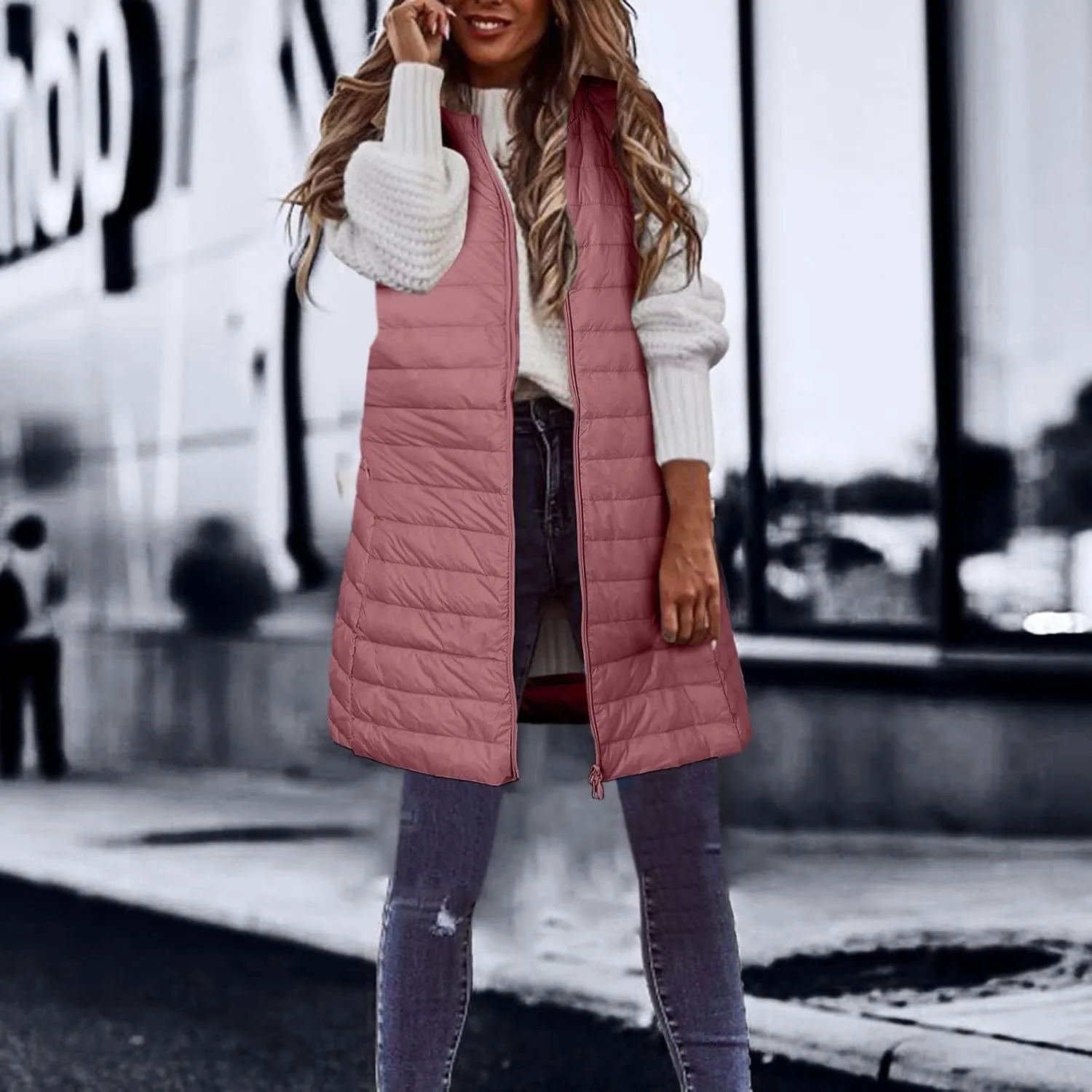 LCMTWX Womens Puffer Vest Long Winter Thin And Light Down Coat Casual Down Coat Slim Cotton Sleeveless Puffy Jacket with