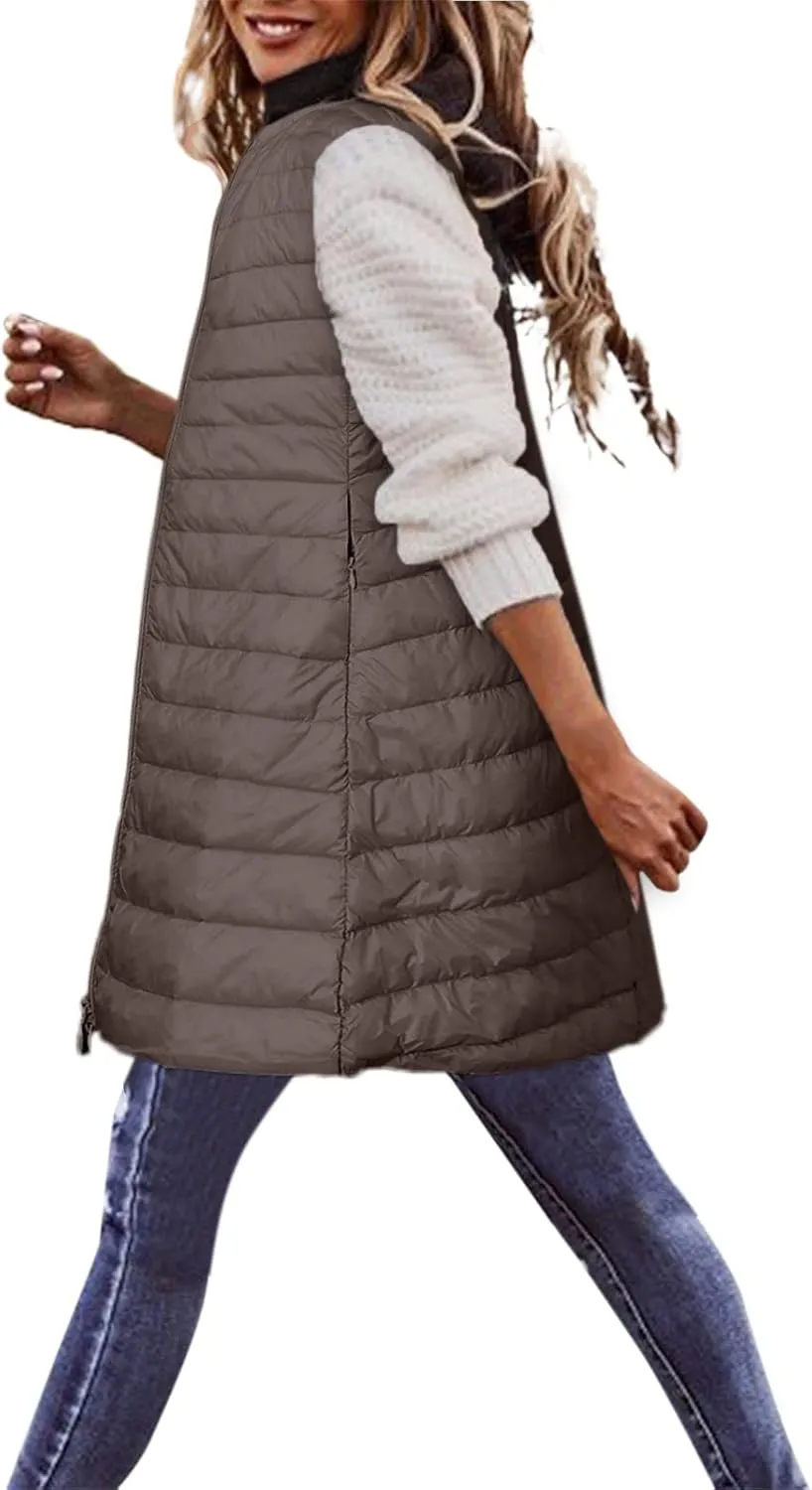 LCMTWX Womens Puffer Vest Long Winter Thin And Light Down Coat Casual Down Coat Slim Cotton Sleeveless Puffy Jacket with