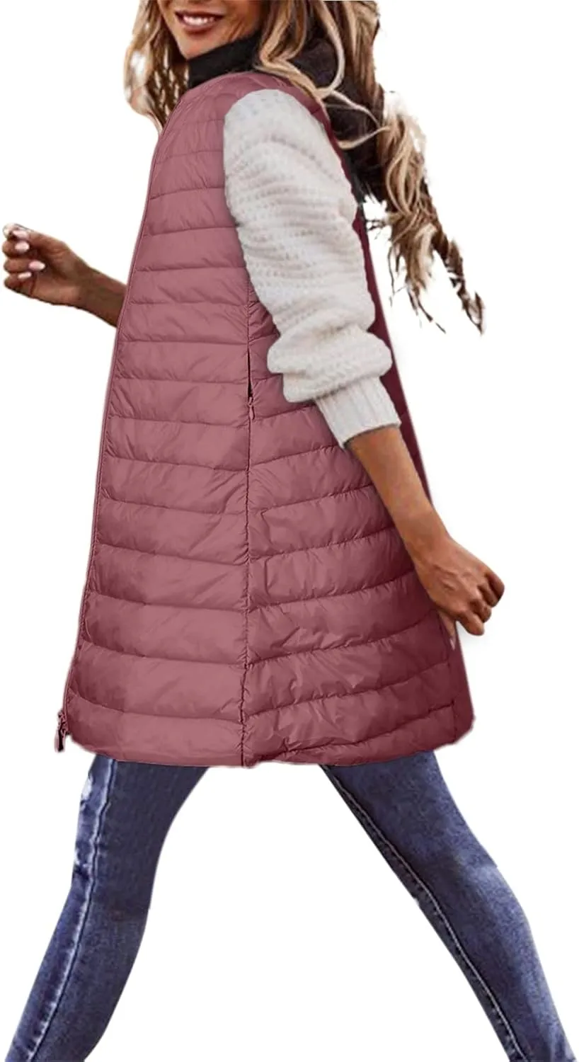 LCMTWX Womens Puffer Vest Long Winter Thin And Light Down Coat Casual Down Coat Slim Cotton Sleeveless Puffy Jacket with