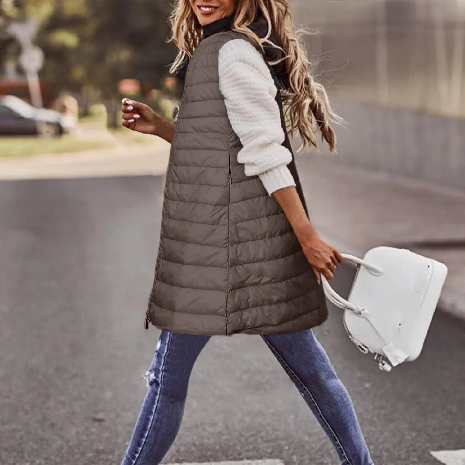 LCMTWX Womens Puffer Vest Long Winter Thin And Light Down Coat Casual Down Coat Slim Cotton Sleeveless Puffy Jacket with
