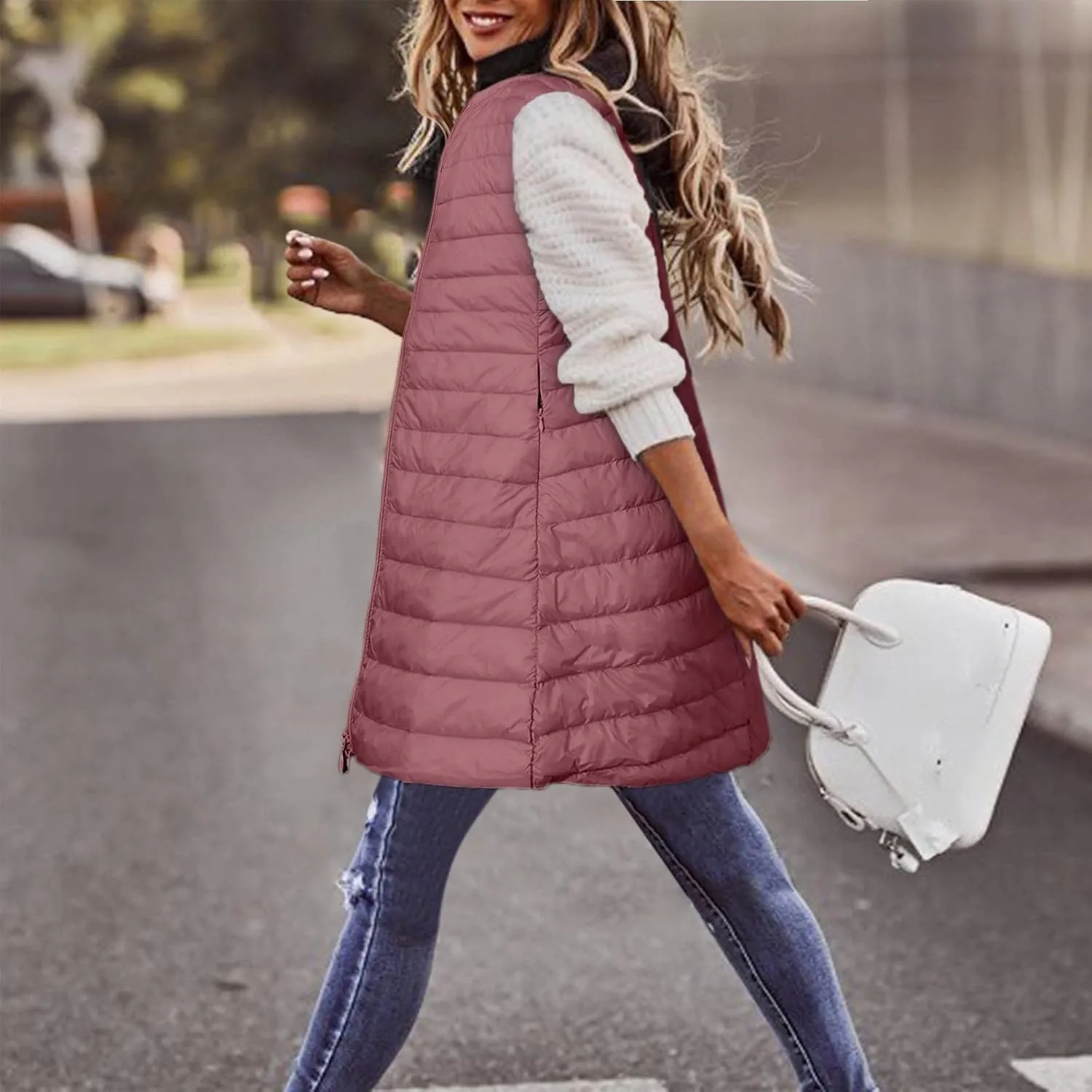 LCMTWX Womens Puffer Vest Long Winter Thin And Light Down Coat Casual Down Coat Slim Cotton Sleeveless Puffy Jacket with