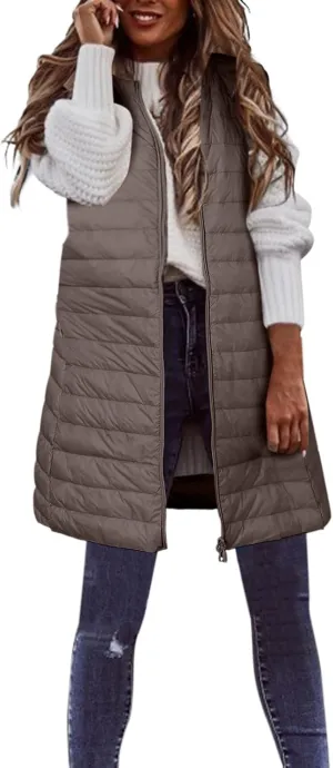 LCMTWX Womens Puffer Vest Long Winter Thin And Light Down Coat Casual Down Coat Slim Cotton Sleeveless Puffy Jacket with
