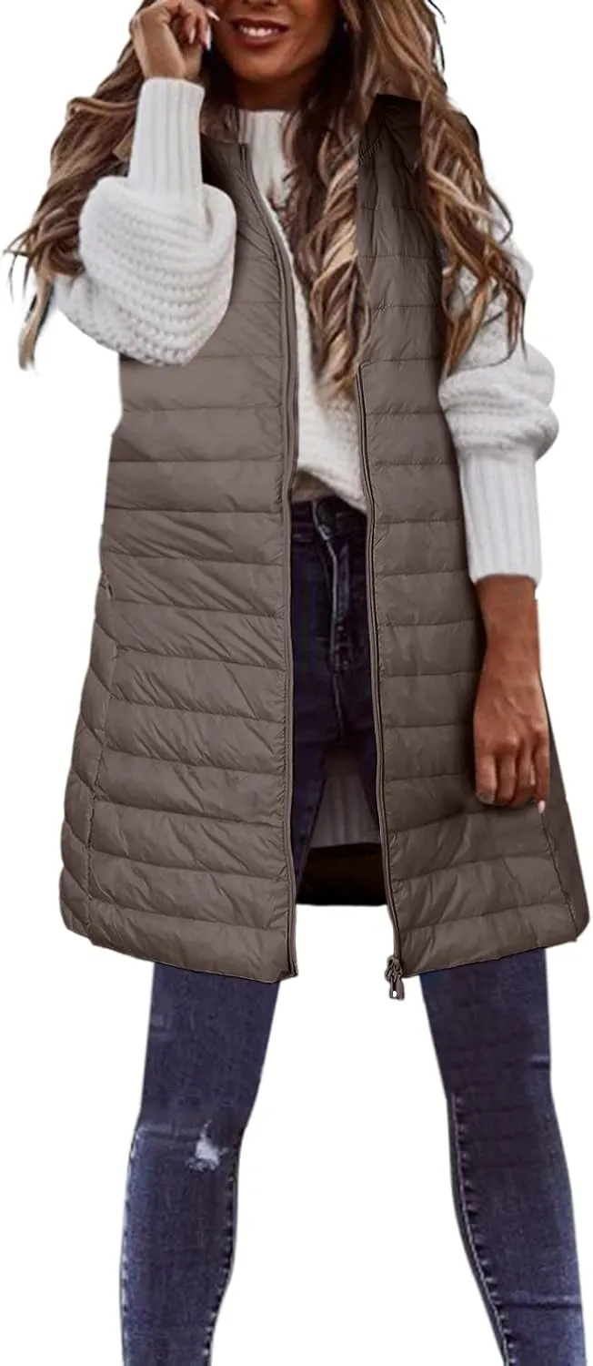 LCMTWX Womens Puffer Vest Long Winter Thin And Light Down Coat Casual Down Coat Slim Cotton Sleeveless Puffy Jacket with