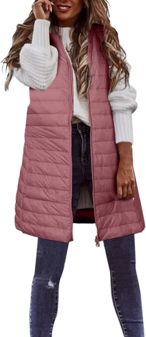 LCMTWX Womens Puffer Vest Long Winter Thin And Light Down Coat Casual Down Coat Slim Cotton Sleeveless Puffy Jacket with