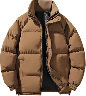 lcziwo Mens Oversized Winter Puffer Jacket Double Zipper Stand Collar Warm Quilted Coat Thick Outdoor Cotton-Padded Jacket