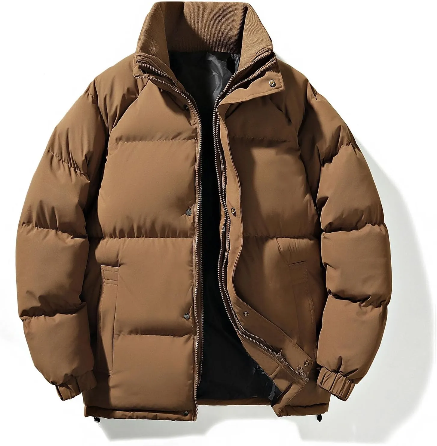 lcziwo Mens Oversized Winter Puffer Jacket Double Zipper Stand Collar Warm Quilted Coat Thick Outdoor Cotton-Padded Jacket