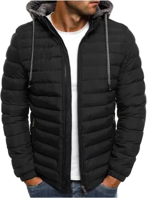 lcziwo Men's Winter Jacket Big and Tall Lightweight Zip up Puffer Quilted Jackets Casual Loose Padded Warm Hooded Coats