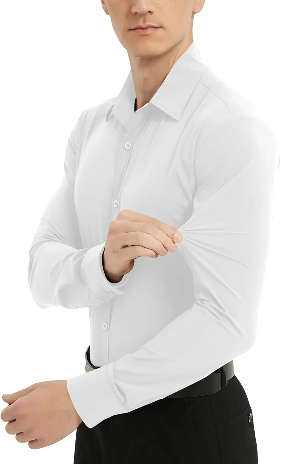 LETAOTAO Men Stretch Dress Shirts Slim Fit Solid Long Sleeve Wrinkle-Free Button Down Shirt for Men Casual Business Formal