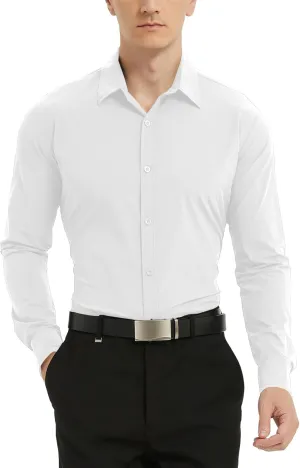 LETAOTAO Men Stretch Dress Shirts Slim Fit Solid Long Sleeve Wrinkle-Free Button Down Shirt for Men Casual Business Formal
