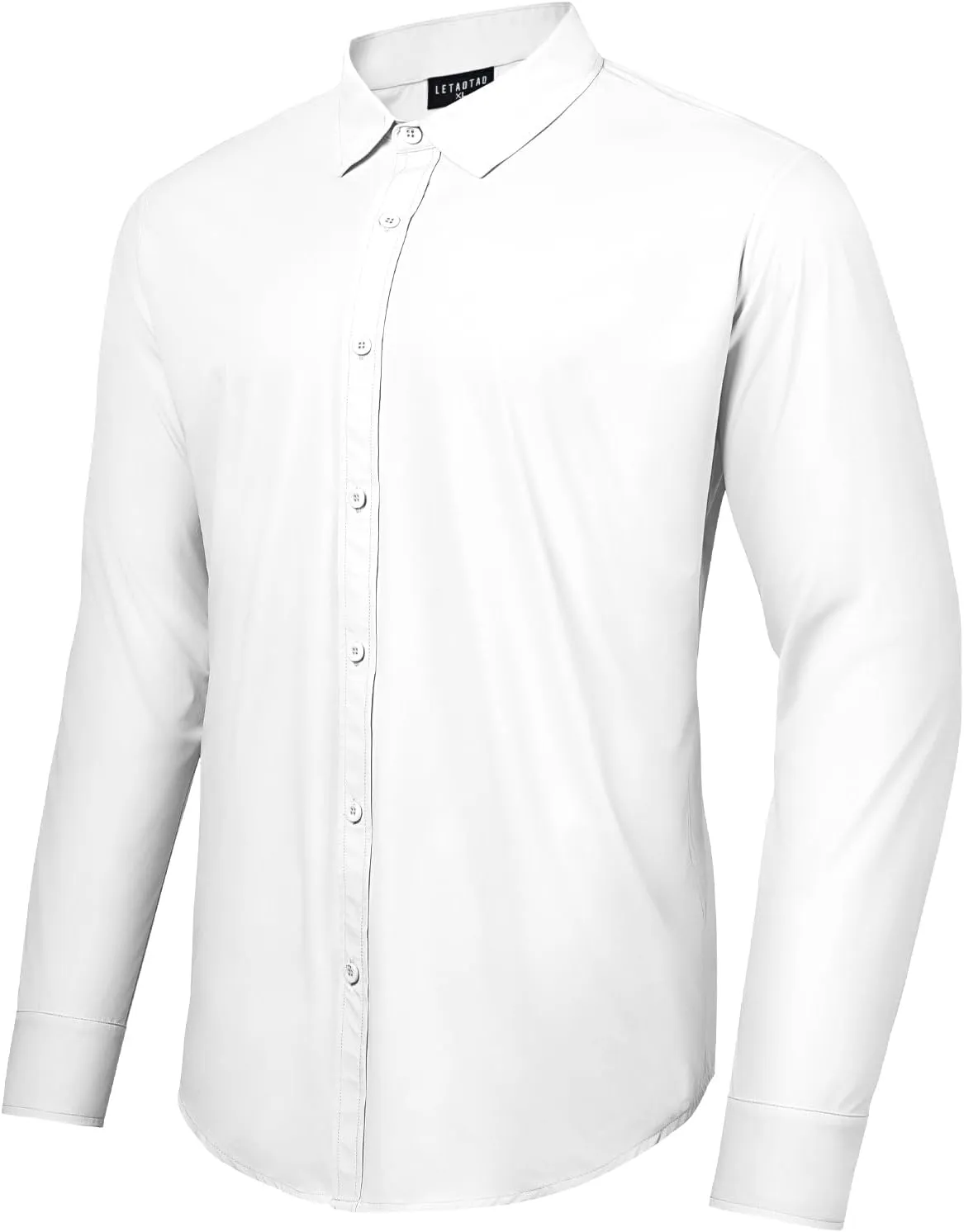 LETAOTAO Men Stretch Dress Shirts Slim Fit Solid Long Sleeve Wrinkle-Free Button Down Shirt for Men Casual Business Formal