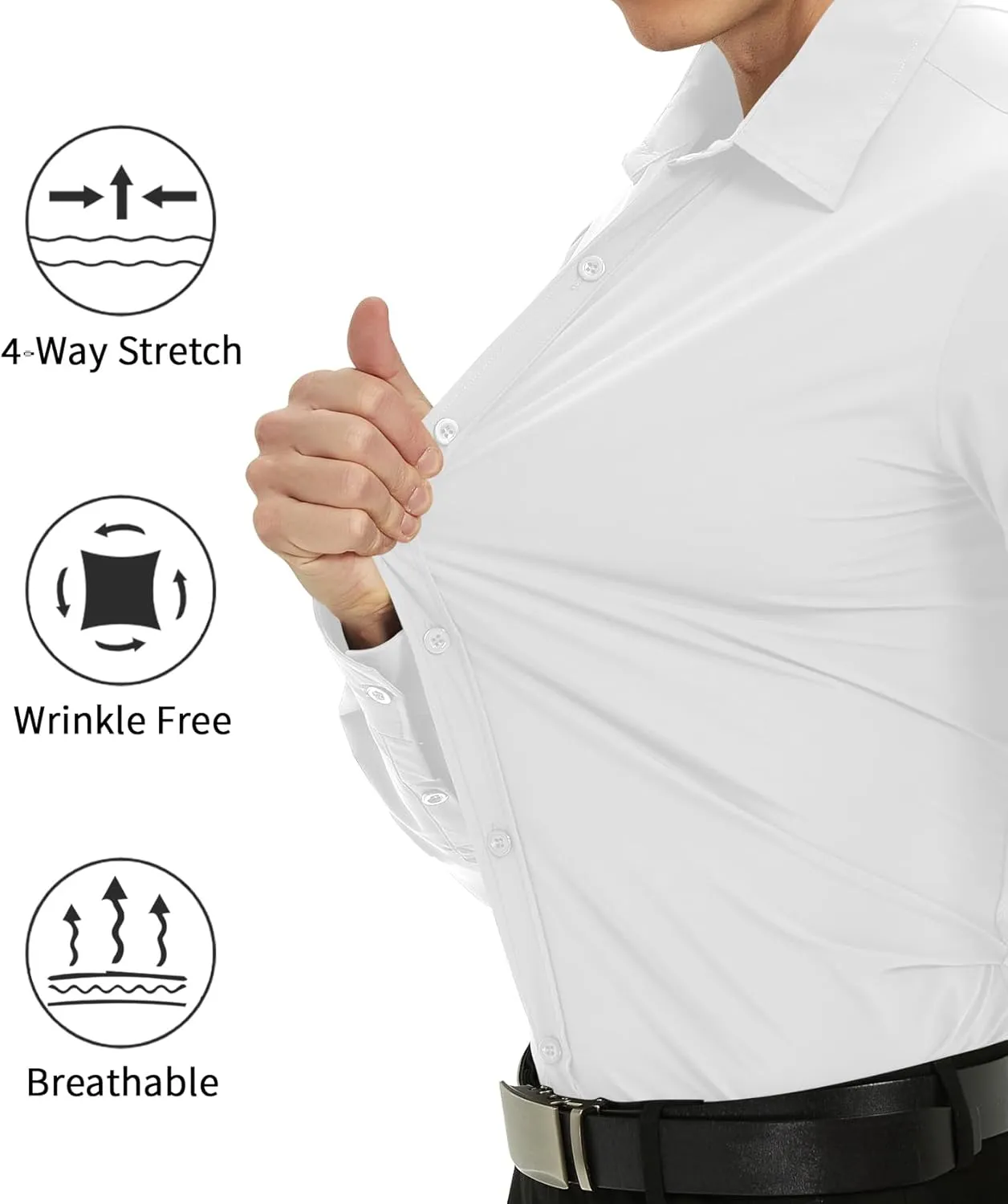 LETAOTAO Men Stretch Dress Shirts Slim Fit Solid Long Sleeve Wrinkle-Free Button Down Shirt for Men Casual Business Formal