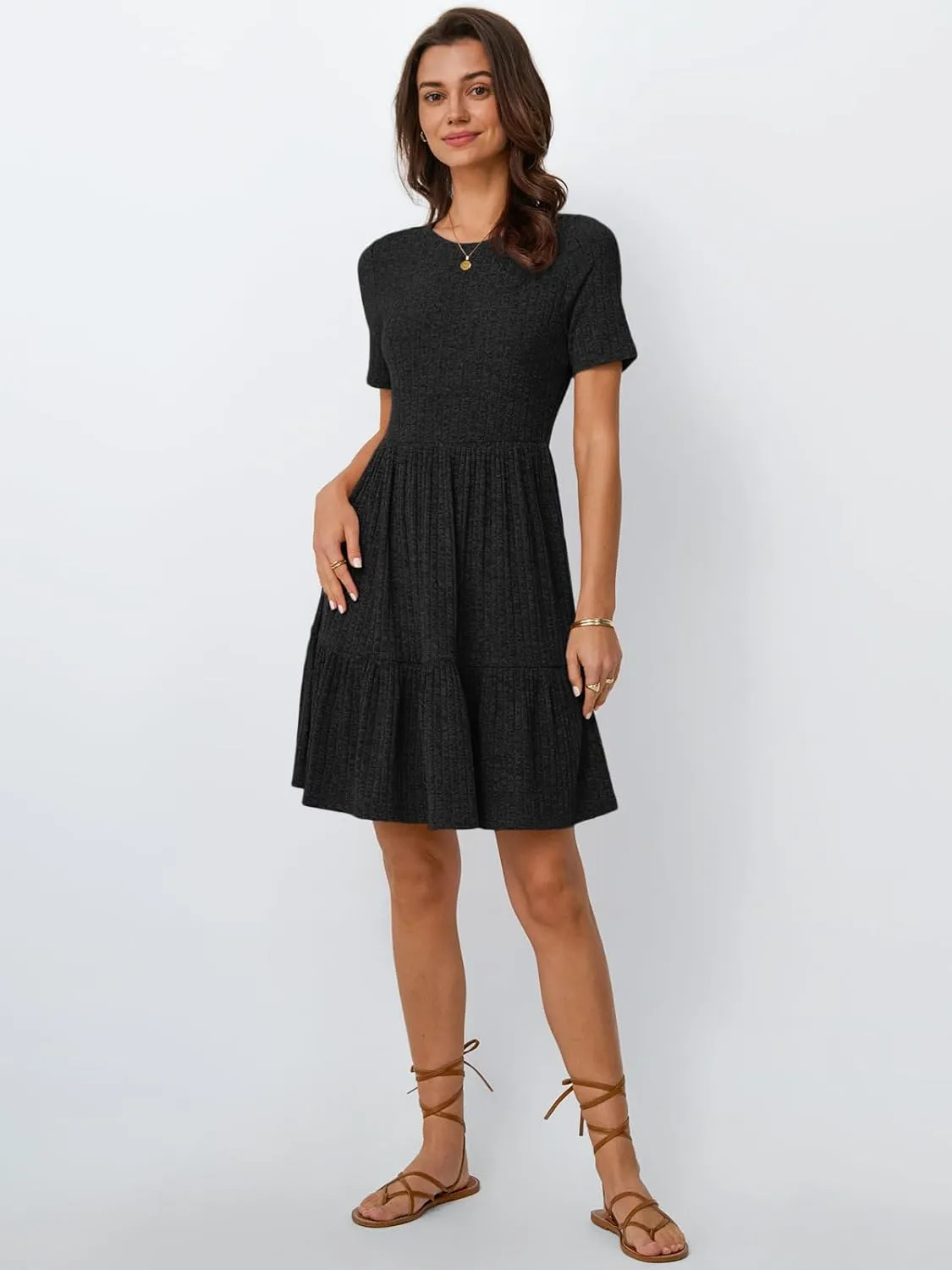LILLUSORY Women Summer Casual Dresses Short Sleeve Crewneck Knit Beach Sundress Flowy Mini Dress Vacation Outfits 2025