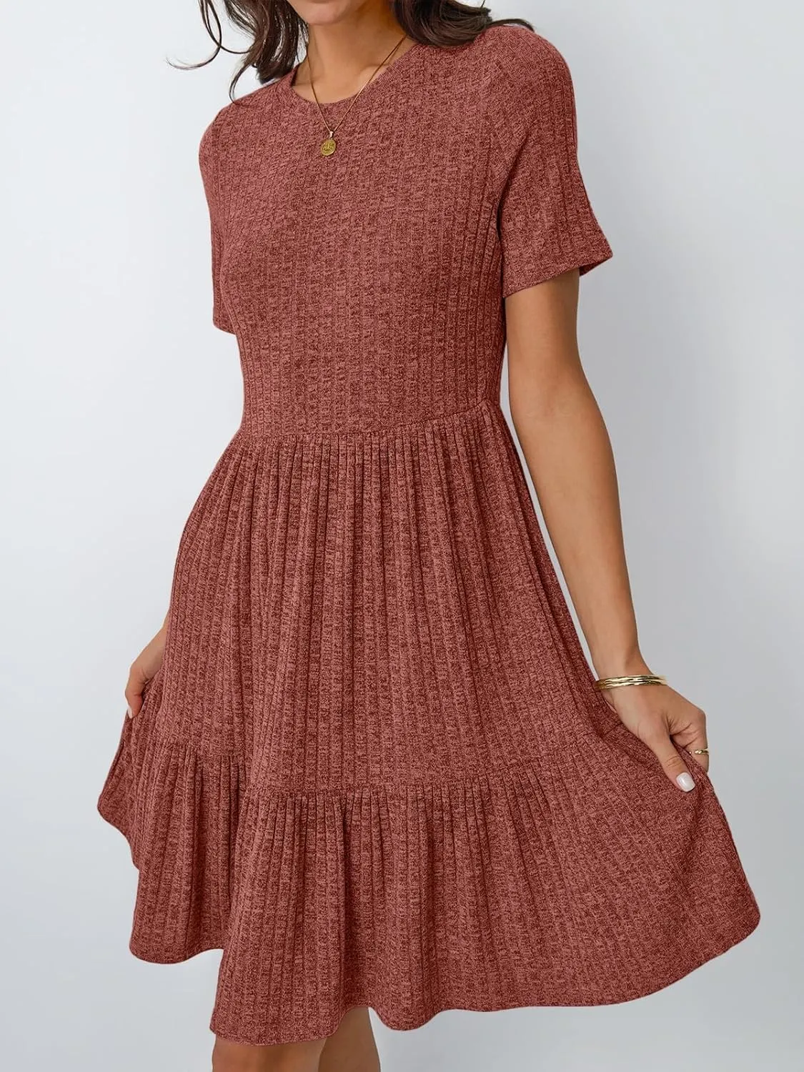 LILLUSORY Women Summer Casual Dresses Short Sleeve Crewneck Knit Beach Sundress Flowy Mini Dress Vacation Outfits 2025