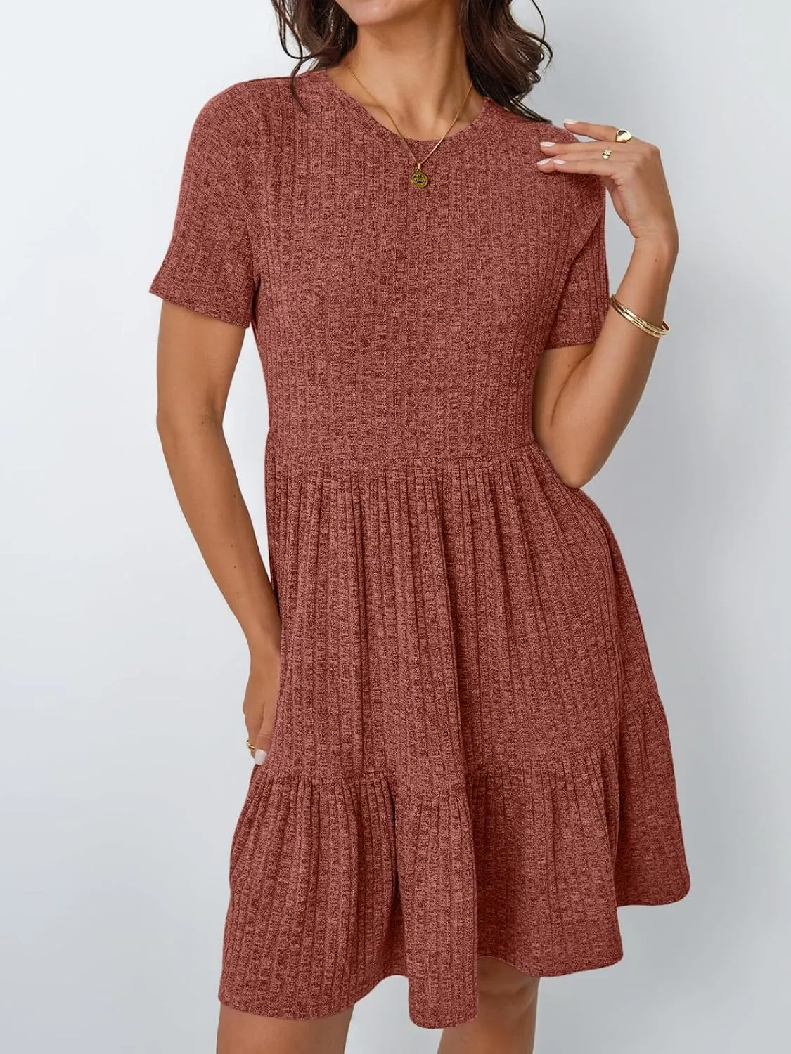 LILLUSORY Women Summer Casual Dresses Short Sleeve Crewneck Knit Beach Sundress Flowy Mini Dress Vacation Outfits 2025