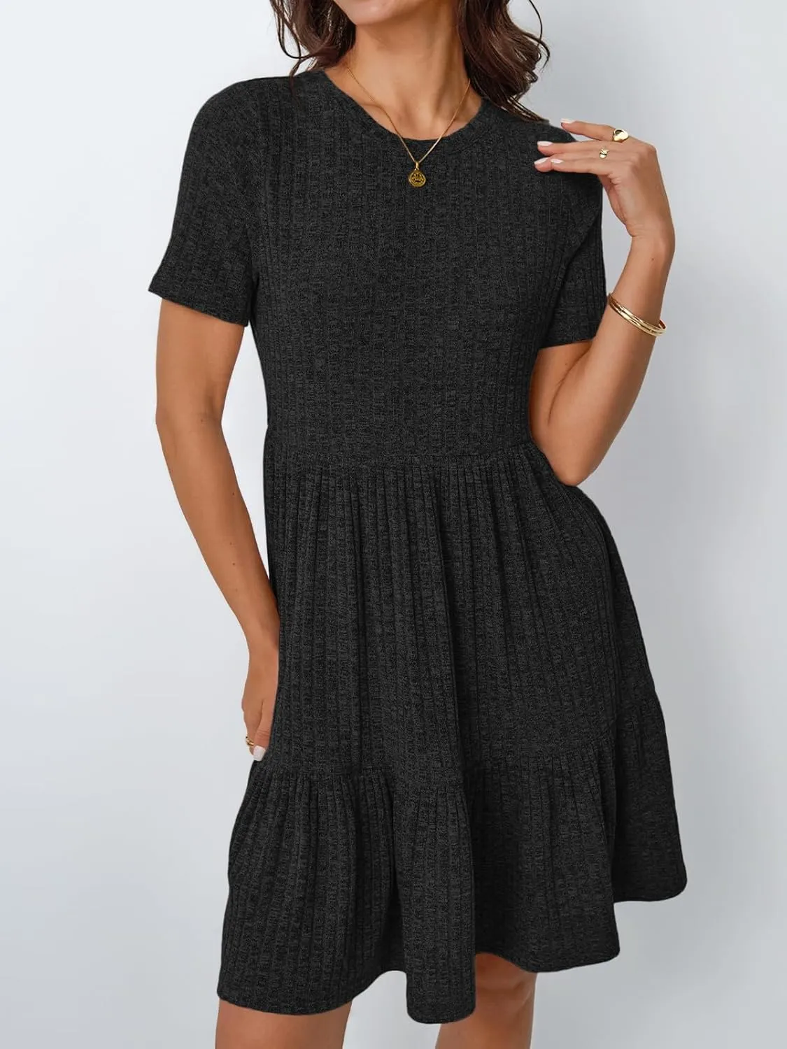 LILLUSORY Women Summer Casual Dresses Short Sleeve Crewneck Knit Beach Sundress Flowy Mini Dress Vacation Outfits 2025