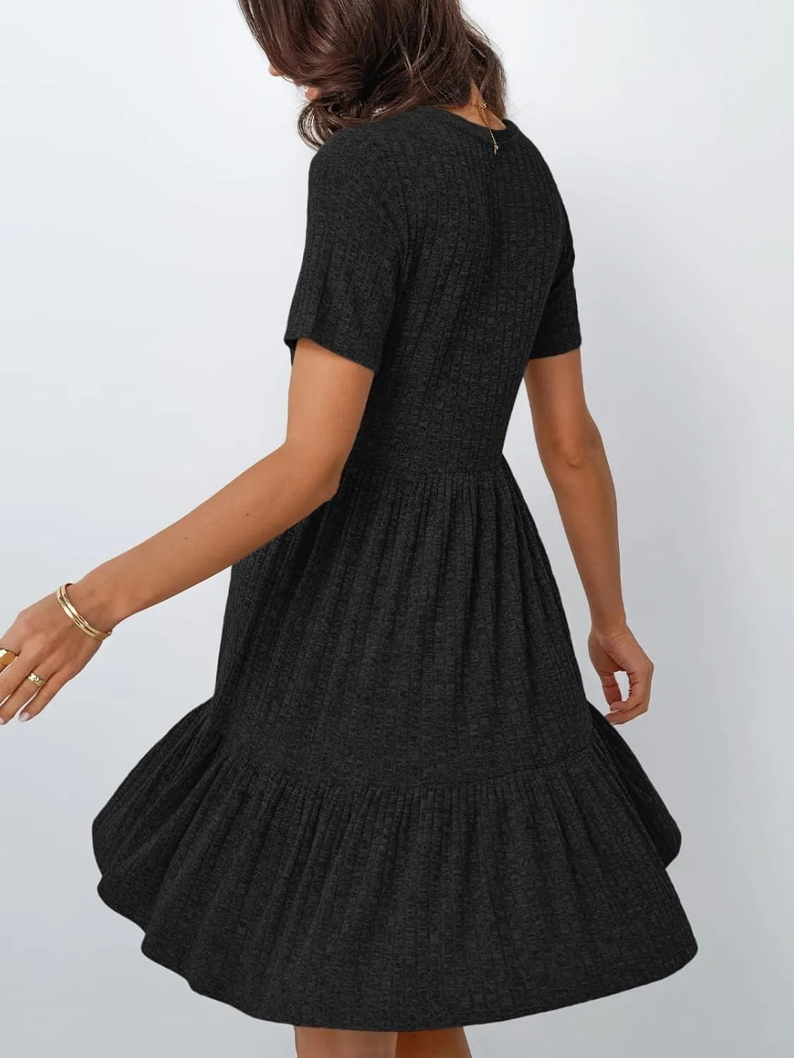 LILLUSORY Women Summer Casual Dresses Short Sleeve Crewneck Knit Beach Sundress Flowy Mini Dress Vacation Outfits 2025