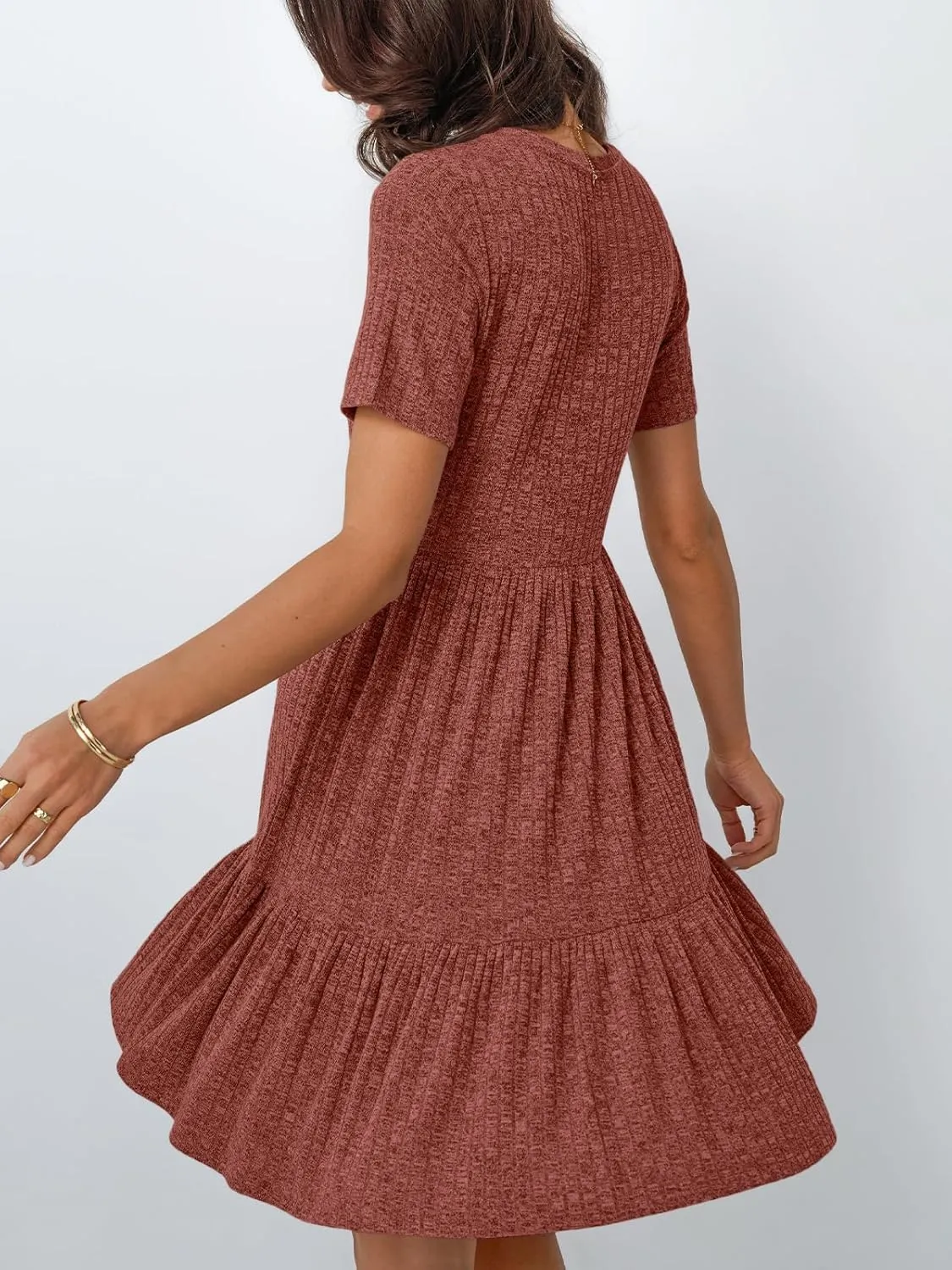 LILLUSORY Women Summer Casual Dresses Short Sleeve Crewneck Knit Beach Sundress Flowy Mini Dress Vacation Outfits 2025