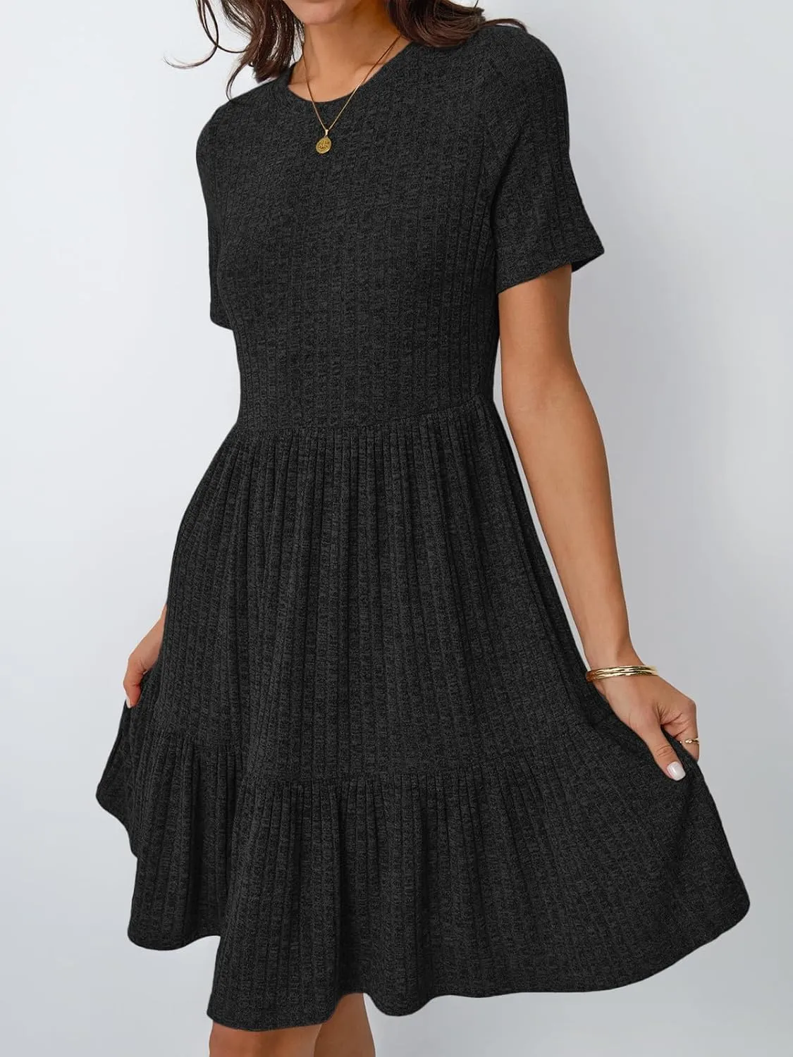 LILLUSORY Women Summer Casual Dresses Short Sleeve Crewneck Knit Beach Sundress Flowy Mini Dress Vacation Outfits 2025