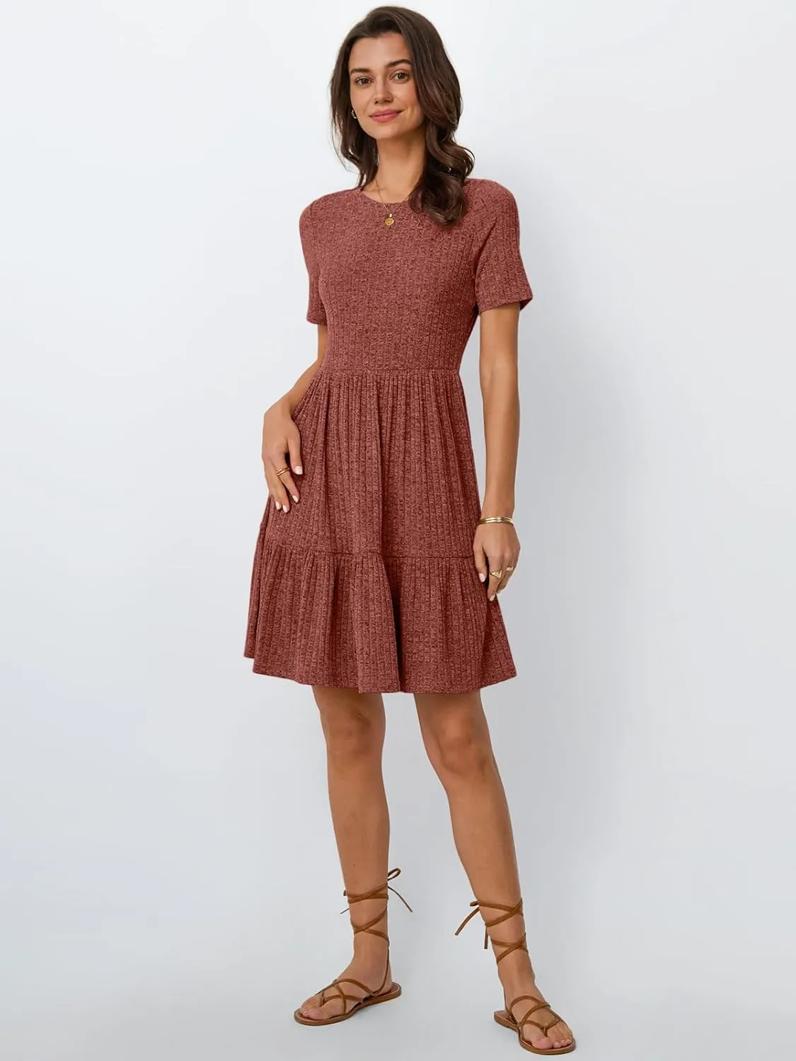 LILLUSORY Women Summer Casual Dresses Short Sleeve Crewneck Knit Beach Sundress Flowy Mini Dress Vacation Outfits 2025