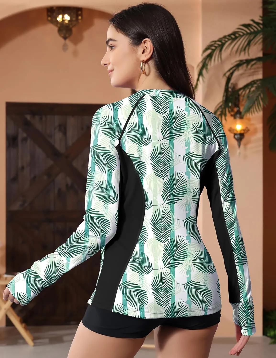 LOMON Women's Rash Guard UPF 50  Sun Protective Athletic Shirt Quick Dry Zipper Long Sleeve Swim Shirt