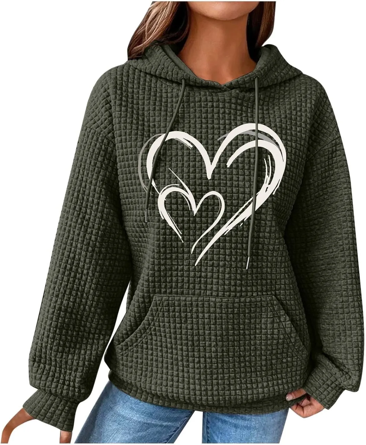 Long Sleeve Printed Oversized Hoodies Sweatshirts for Women Winter Crew Neck Long Sleeve Pullover Teen Tops Clothes