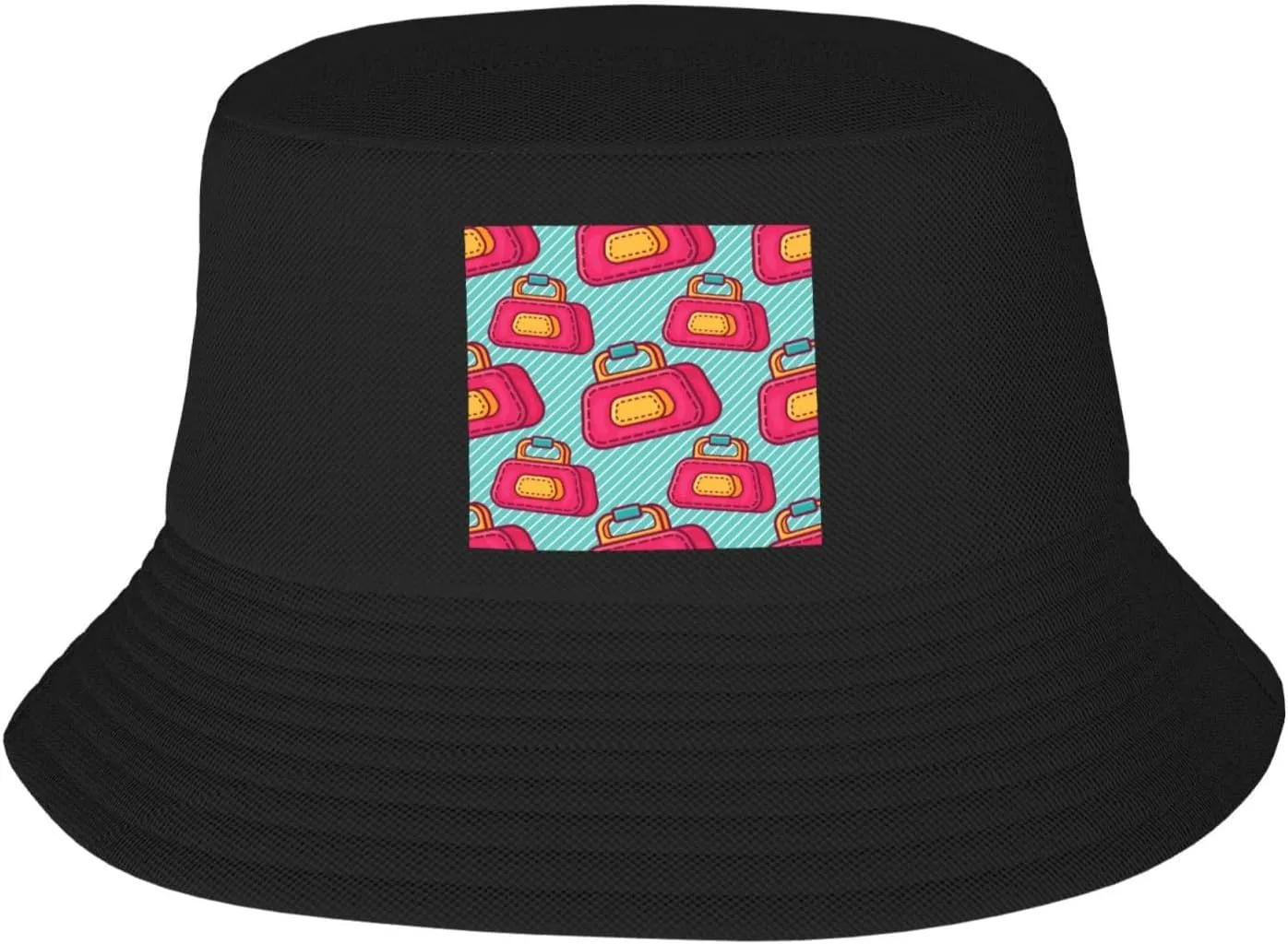 Luggage Bag Seamless Pattern Bucket Hat for Women Men Bucket Hats Summer Sun Hats Beach Travel Fishing Golf Cap Black