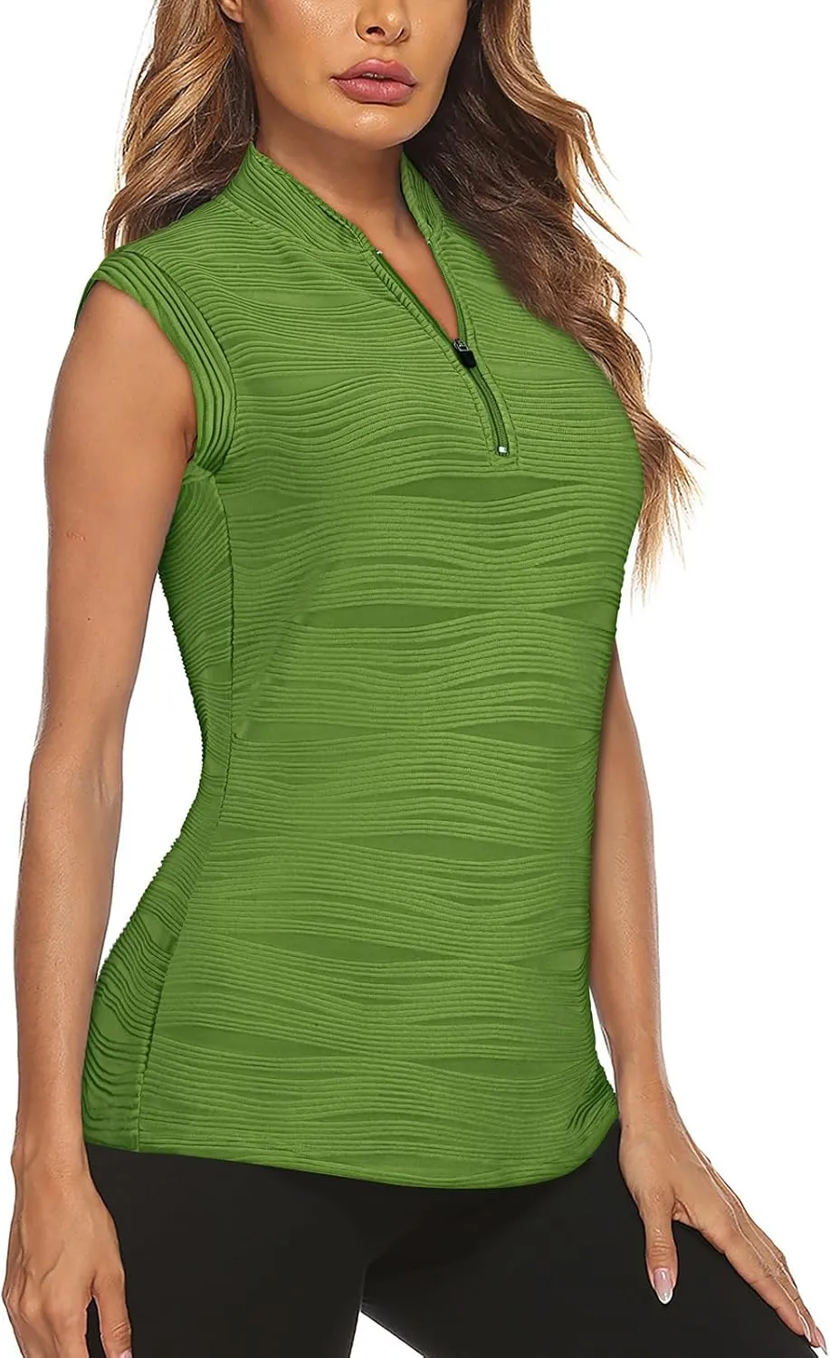 LURANEE Women's Sleeveless Golf Shirt Zip Up Tennis Quick Dry Workout Polo Tank Tops for Women